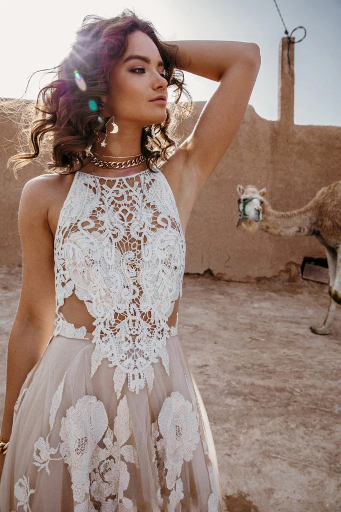 Halter Strap Casual Wedding Dress for Beach, Unique Fashion Custom